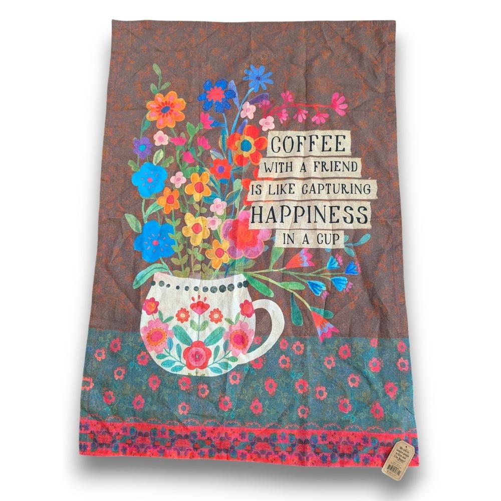 NWT Natural Life Kitchen Tea Dish Towel Coffee Floral Cotton 27x18